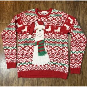 Jolly Sweaters Ugly Christmas Sweater Large 3D Llama Wearing Scarf Unisex Funny